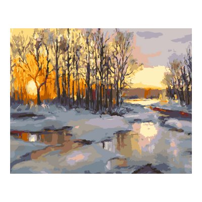 Кпн-194 Картина по номерам на картоне 40*50 см "Зима-закат"