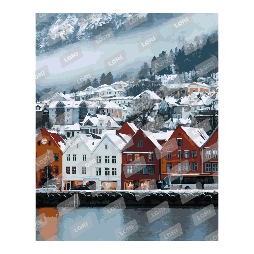 Кпн-198 Картина по номерам на картоне 40*50 см Норвегия зимой