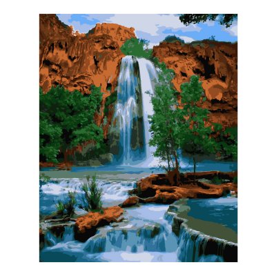 Кпн-200 Картина по номерам на картоне 40*50 см "Горный водопад"