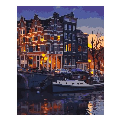 Кпн-204 Картина по номерам на картоне 40*50 см "Вечерний Амстердам"
