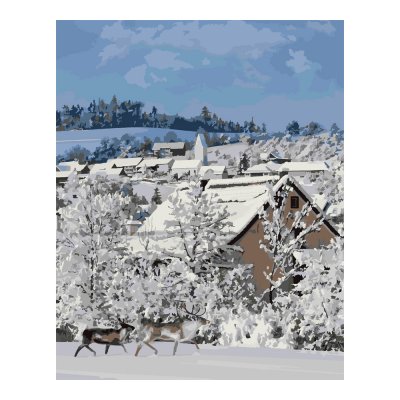 Кпн-220 Картина по номерам на картоне 40*50 см "Деревня зимой"