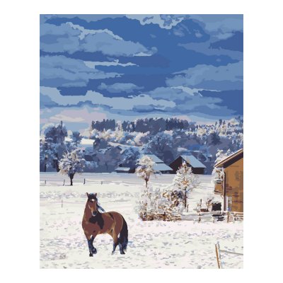 Кпн-223 Картина по номерам на картоне 40*50 см "Зимний пейзаж"