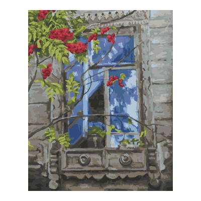 Рх-055 Картина по номерам холст на подрамнике 40*50см "Рябина под окном"