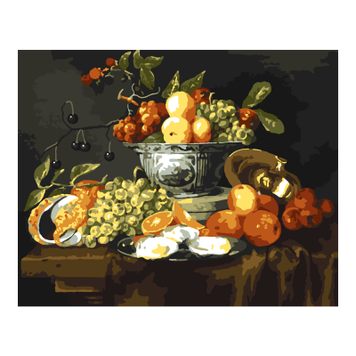 Рх-060 Картина по номерам холст на подрамнике 40*50см "Натюрморт с фруктами, чашей и устрицами"