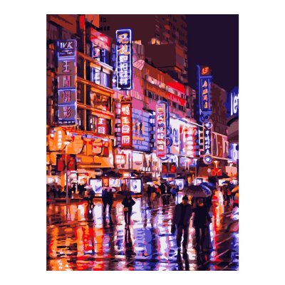 Кпн-300 Картина по номерам на картоне 40*50 см "Ночной дождь"