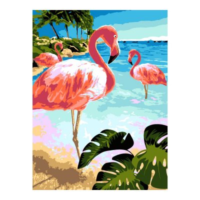 Рх-148 Картина по номерам холст на подрамнике 40*50см "Фламинго на пляже"