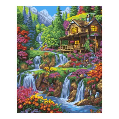 Рх-155 Картина по номерам холст на подрамнике 40*50см "Цветущий водопад"
