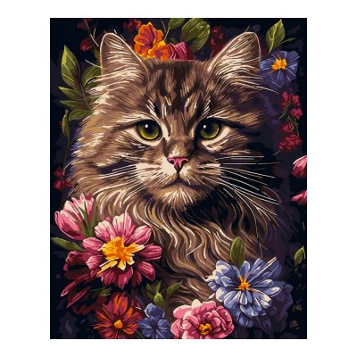 Рх-158 Картина по номерам холст на подрамнике 40*50см "Кот в цветах"