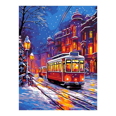 Кпн-327 Картина по номерам на картоне 28,5*38 см "Вечерний трамвай"