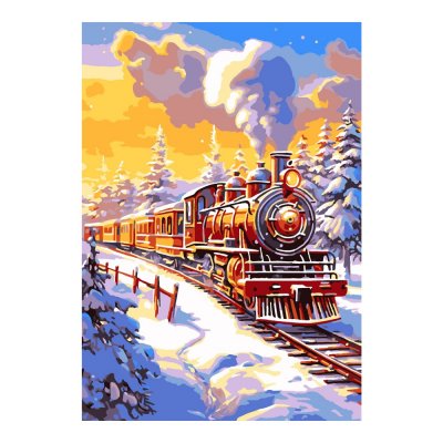 Кпн-332 Картина по номерам на картоне 20*28,5 см "Поезд в пути"