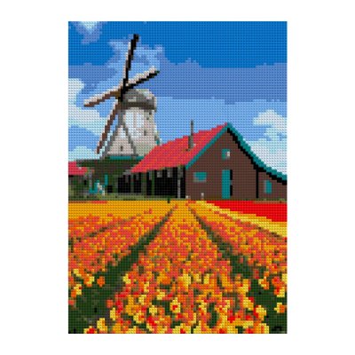 Ам-149 Алмазная мозаика 21*30 см (полное заполнение) "Мельница над тюльпановым полем"