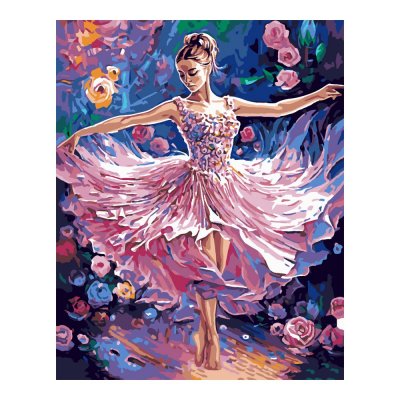 Кпн-356 Картина по номерам на картоне 40*50 см "Балерина и роза"