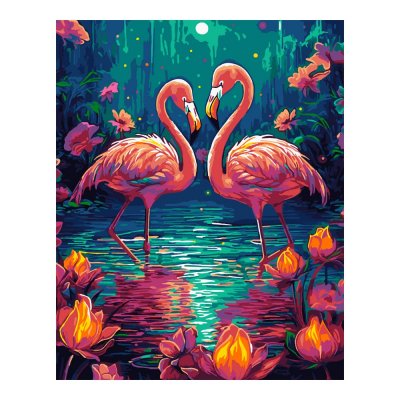 Кпн-363 Картина по номерам на картоне 40*50 см "Влюбленные фламинго"