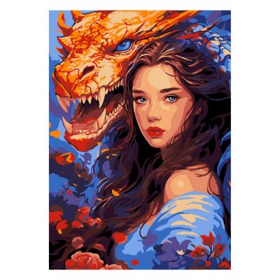 Кпн-367 Картина по номерам на картоне 20*28,5 см "Девушка и дракон"