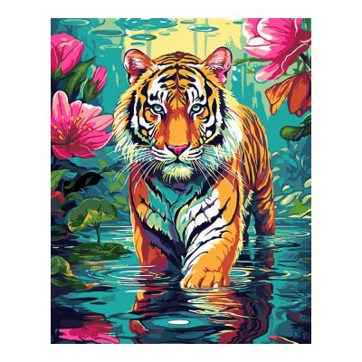 Кпн-359 Картина по номерам на картоне 40*50 см "Тигр в тропиках"