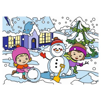 Ркн-127 Картина по номерам для малышей Зимняя серия "Снежные забавы"